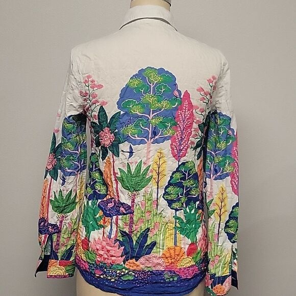 J.Mclaughlin Lois Shirt Suriname Size S Long Sleeve Botanical Print Cotton - Picture 3 of 5